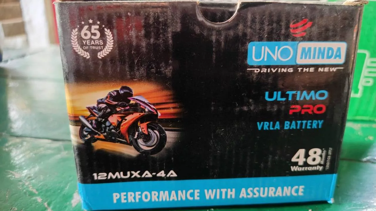 UNO MINDA Ultimo Pro VRLA Battery designed for motorcycles, showcasing its robust build and features, available at SHIV BATTE