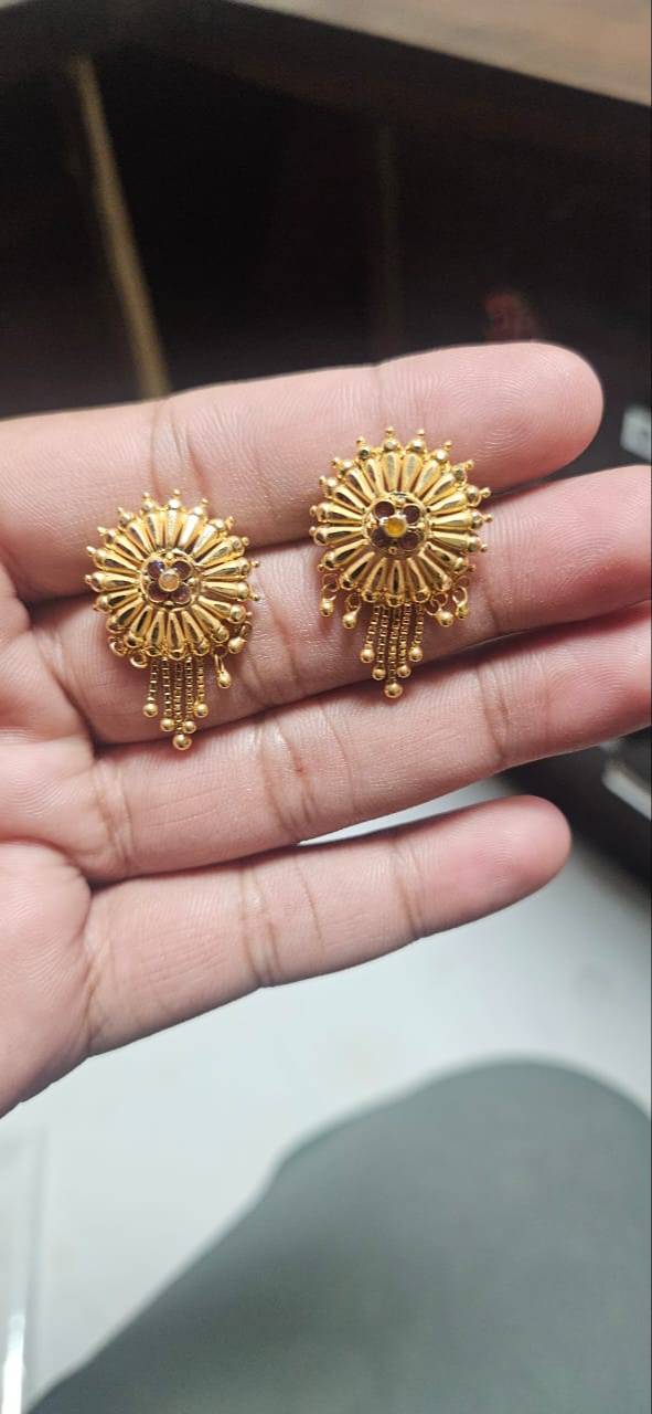 Elegant gold plated earrings featuring a stunning sunburst design, crafted by JAWAHARLAL SARRAF in GYANPUR.