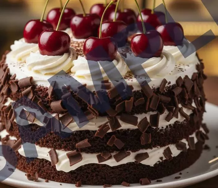 Delicious Black Forest Cake with cherries and cream, beautifully layered, available at SHRI GANPATI TRADING COMPANY in BANUR.