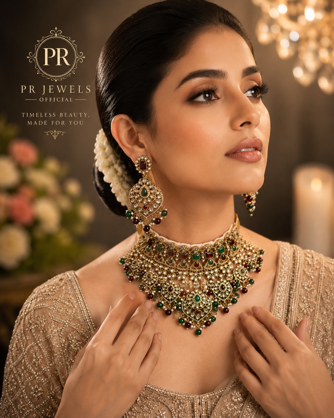 Elegant Kundan choker set with matching earrings, Hathras