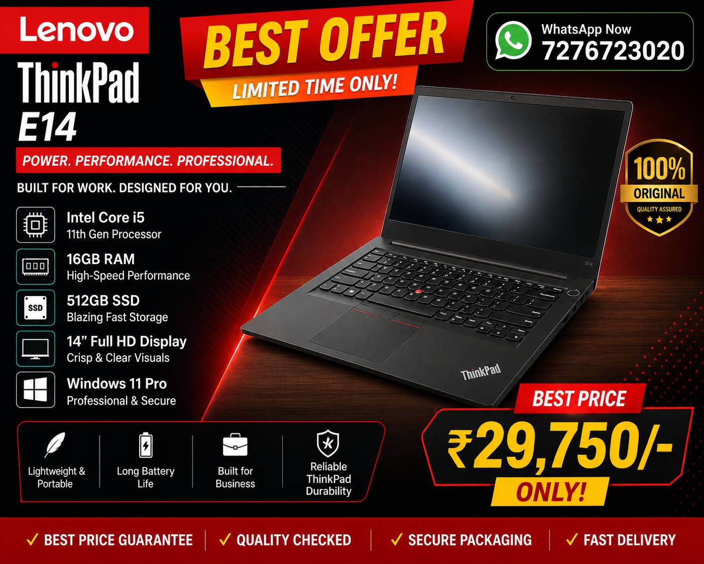 Lenovo ThinkPad E14 laptop displayed in a modern setting in Sonake, Maharashtra.