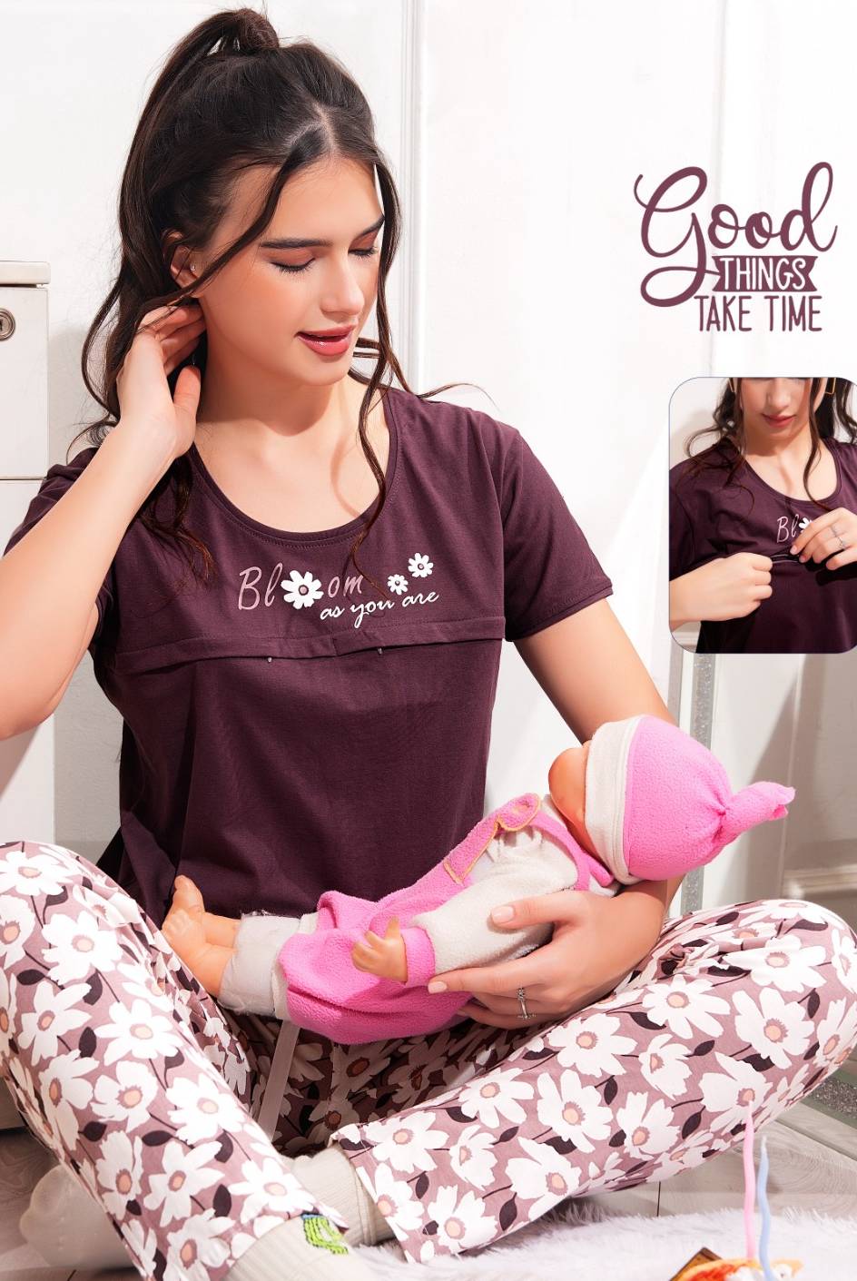 Ladies Feeding Night Suit displayed against a backdrop of Jalandhar, showcasing comfort and style for nursing mothers.