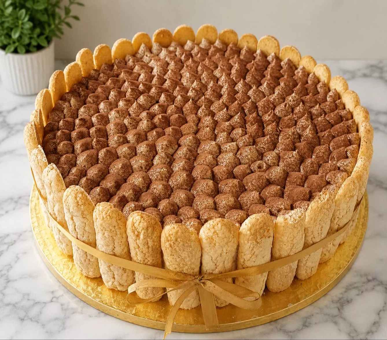 A beautifully crafted Tiramisu Charlotte Cake from VARNIKA PATISSERIE in Bangalore, showcasing layers of coffee-soaked sponge