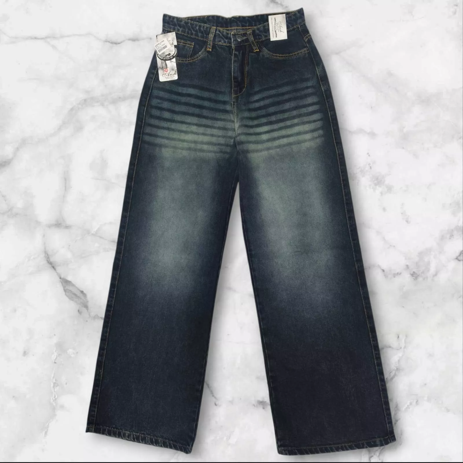 Stylish Wide-Leg Denim Jeans displayed in Kharar, featuring a trendy faded pattern.