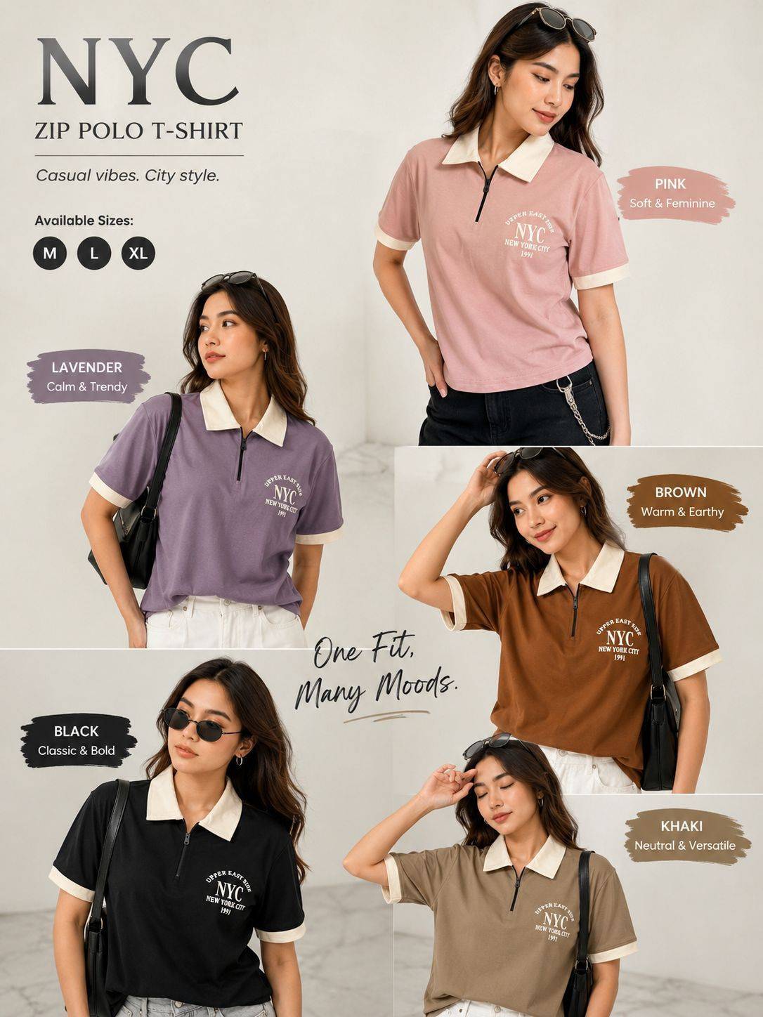 Stylish NYC-themed zip polo t-shirt displayed in Kharar, featuring modern design and comfort.