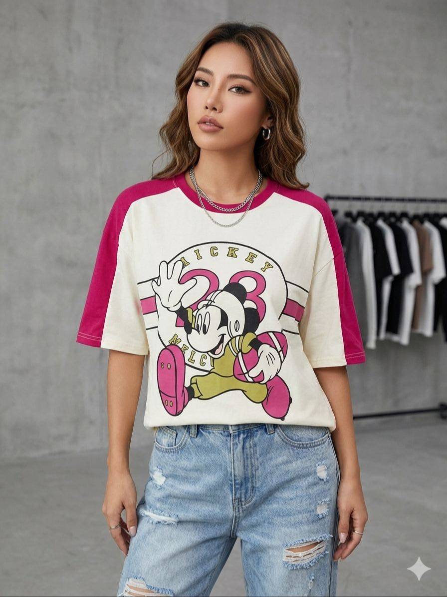Vibrant Retro Mickey Mouse Graphic Tee displayed in Kharar, featuring colorful graphics and a relaxed fit.