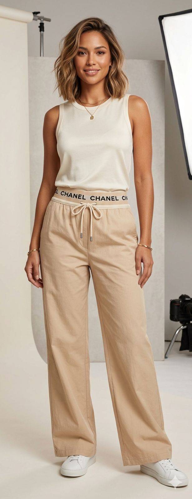 Stylish beige wide-leg pants displayed in Kharar, showcasing comfort and fashion from Kritika Fashion Point