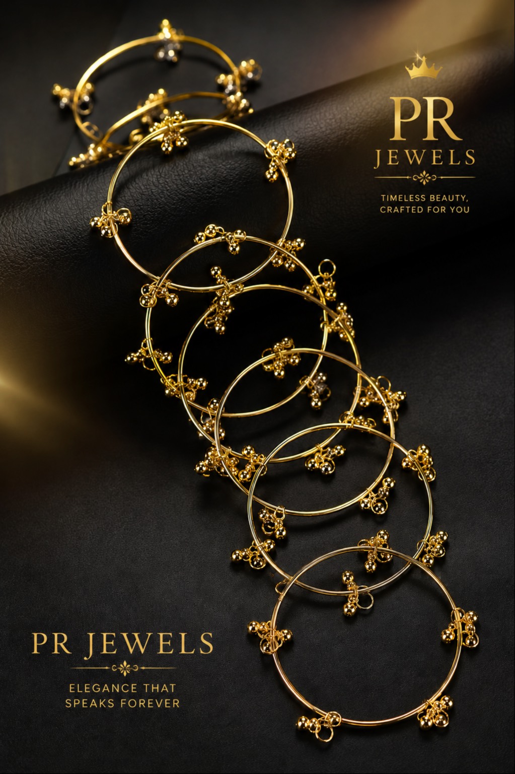 Elegant floral pattern golden bangles displayed beautifully in Hathras