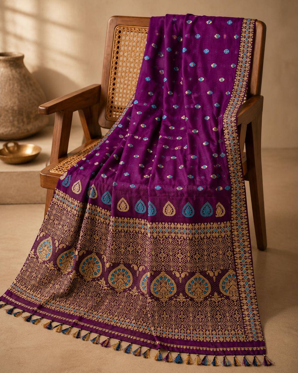 Elegant Assam Handwoven Cotton Saree showcasing intricate patterns, Guwahati