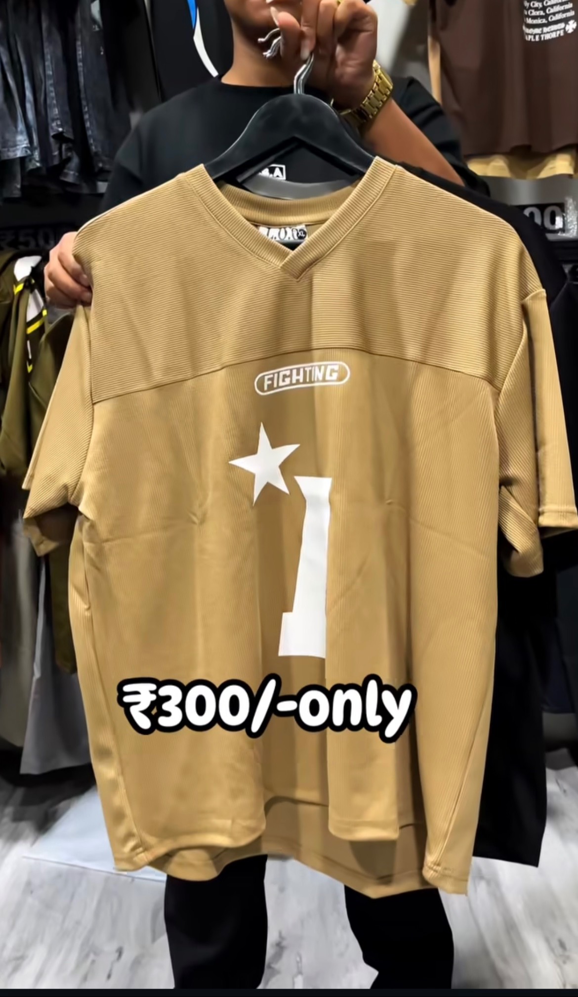 Stylish Casual Beige Printed T-Shirt featuring star and number prints in Imphal
