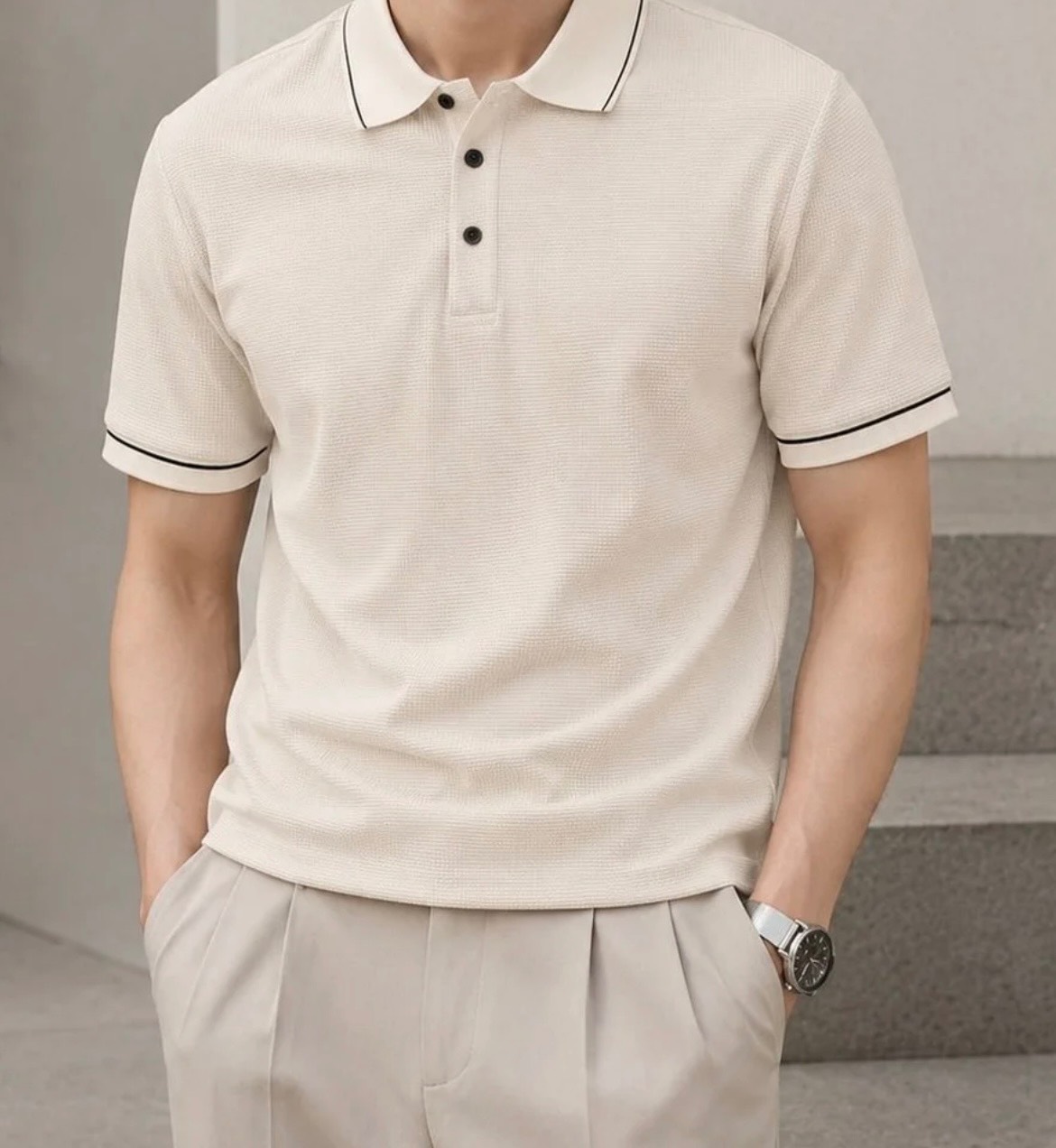 Men's Classic Beige Polo Shirt with contrast trim in Imphal - stylish and versatile apparel