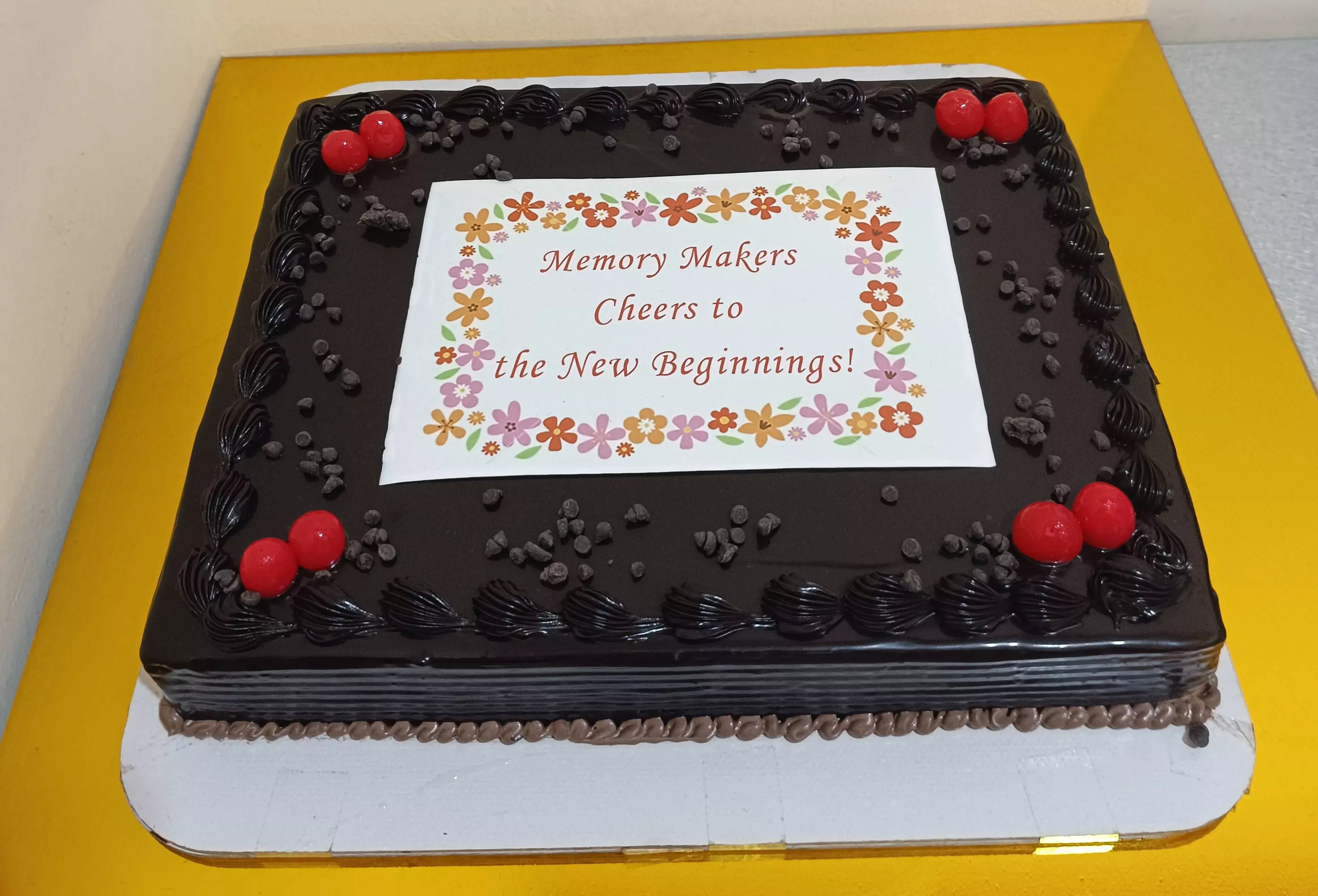 Delicious New Beginnings Chocolate Celebration Cake with custom message in Bangalore