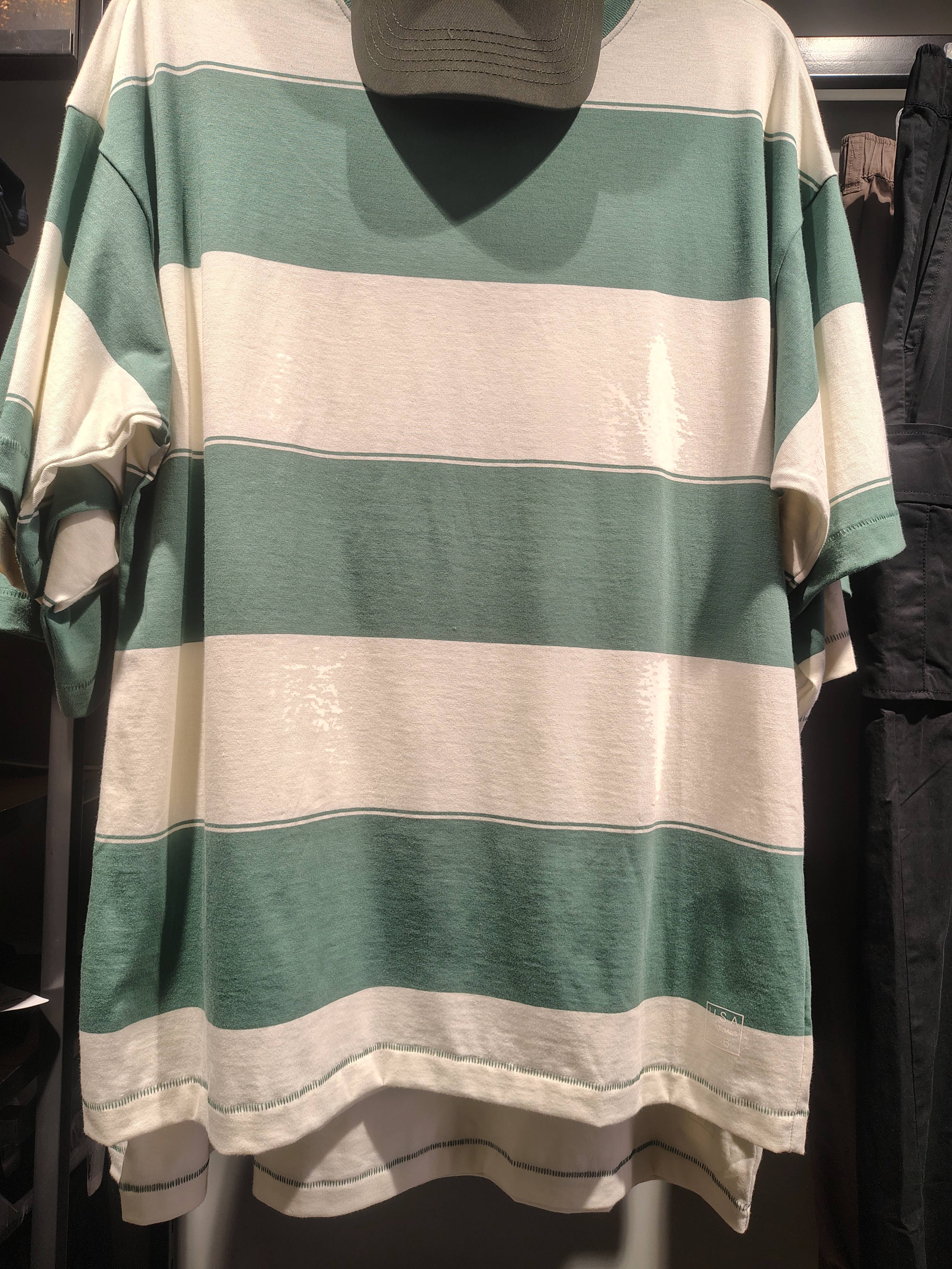 Stylish green and white striped Casual T-Shirt displayed in Golaghat