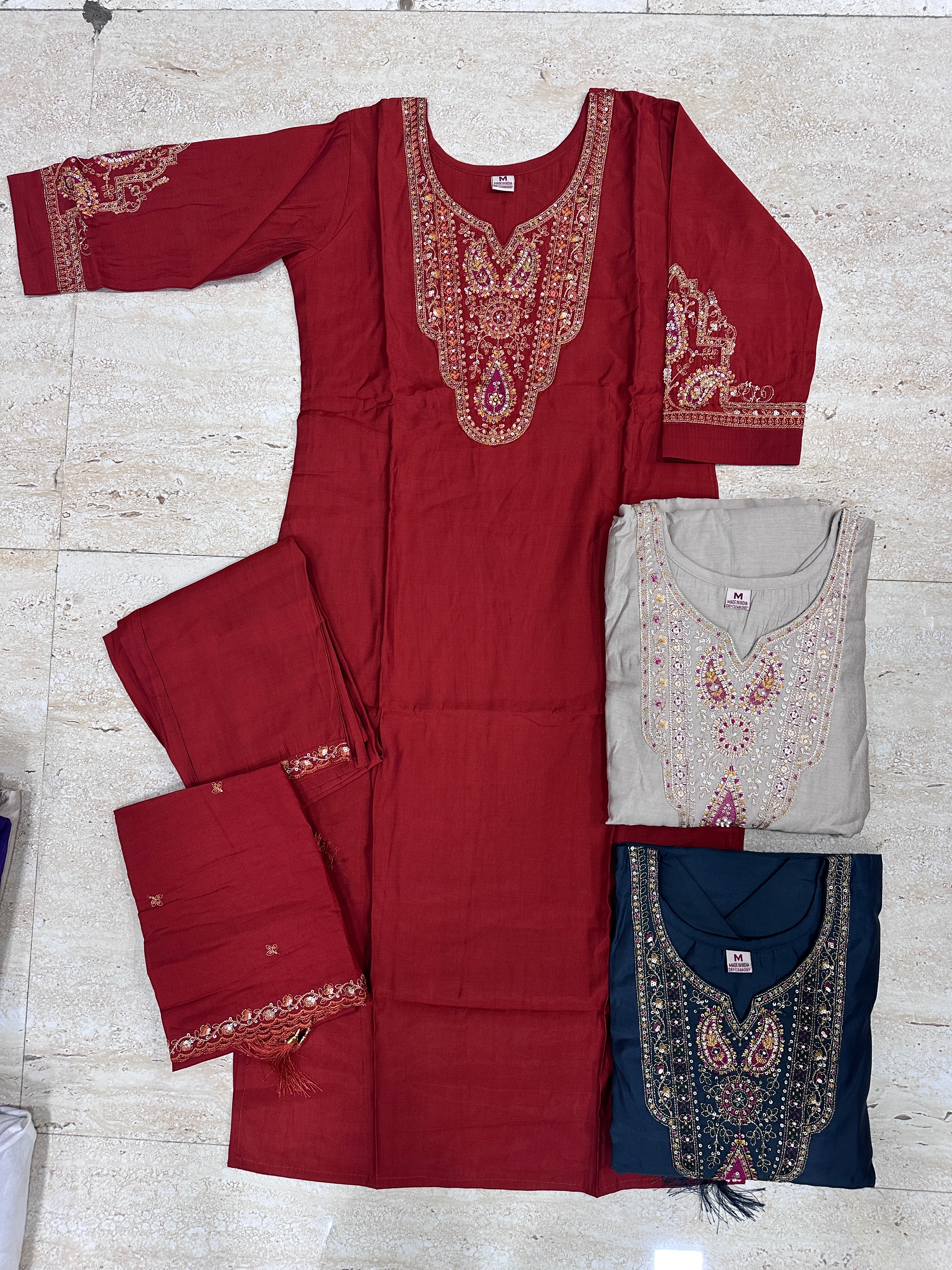 Stylish Roman Silk Fabric Partywear Kurta Set displayed in SIRA, Karnataka, showcasing elegant design and rich texture.