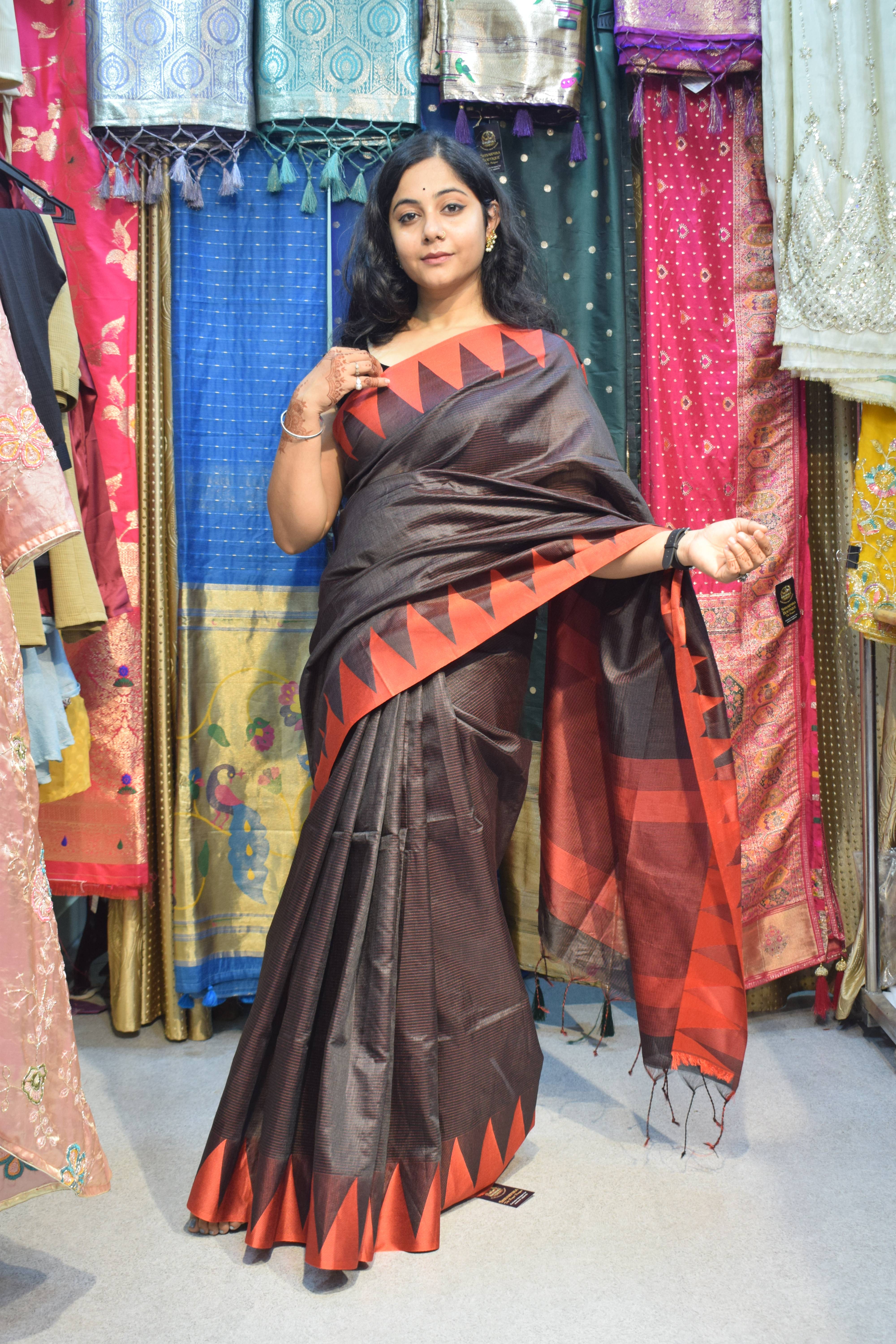 Elegant red and black Silk Saree featuring geometric patterns in GORAKHPURMP - Image 3