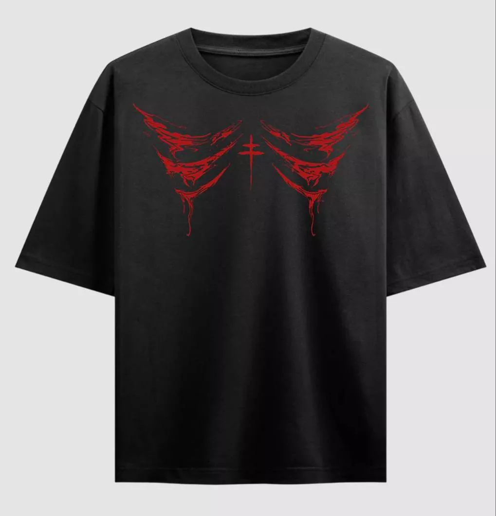 JASKAMAL BOUTIQUE - Black T-Shirt Gothic Red Emblem in NOORMAHAL in NOORMAHAL