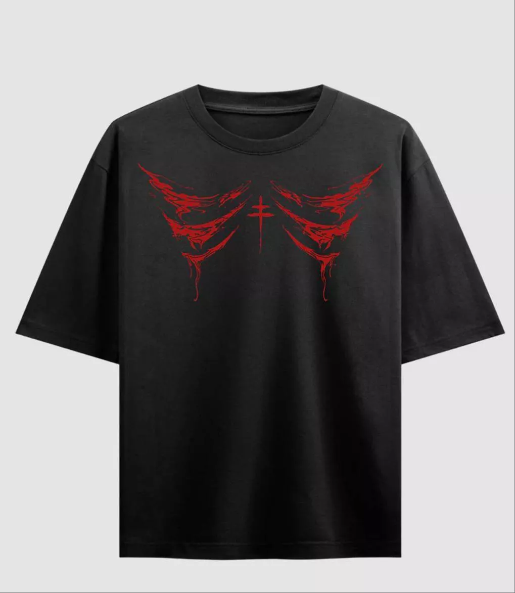 Stylish Graphic Black T-Shirt with Red Tribal Print in PHAGWARA