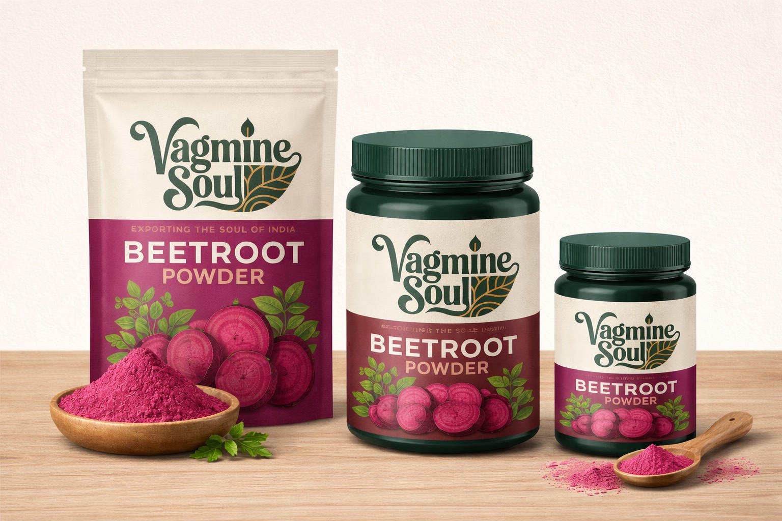Vagmine Soul Beetroot Powder displayed in a bowl with beetroot slices, New Delhi
