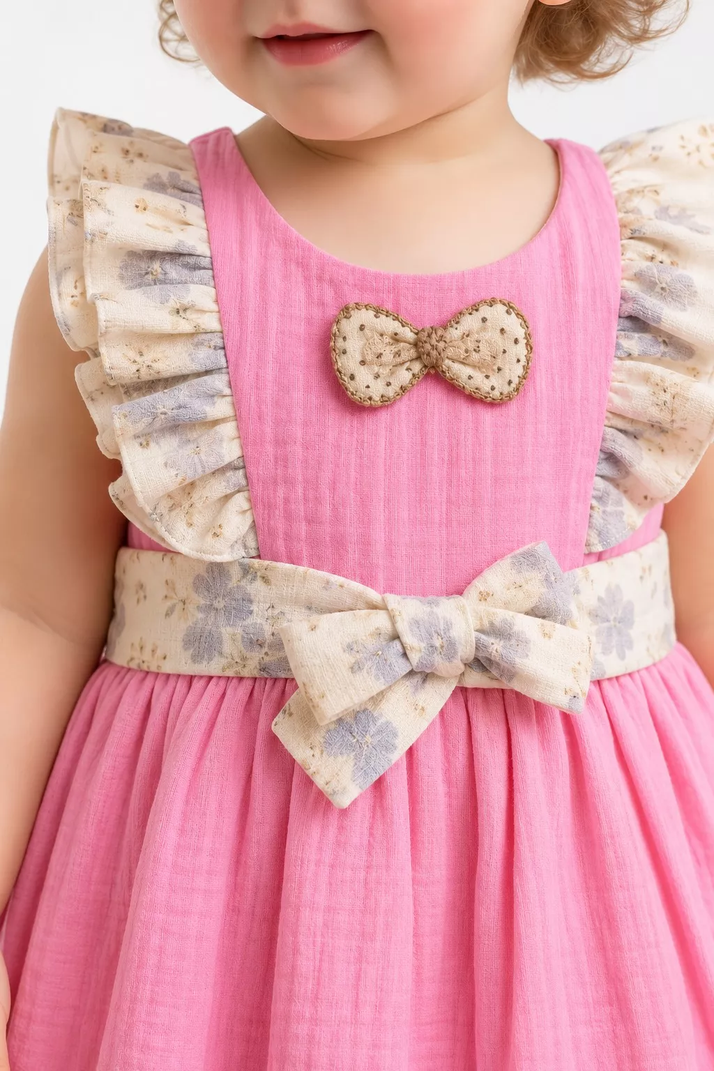 Charming pink ruffle baby dress with bow accents in Chandurbazar - Image 2