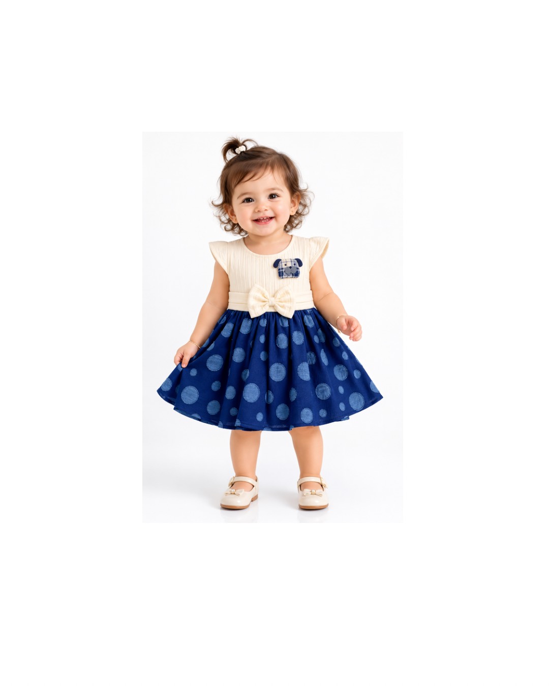 Trendy navy blue polka dot party dress for babies in Chandurbazar