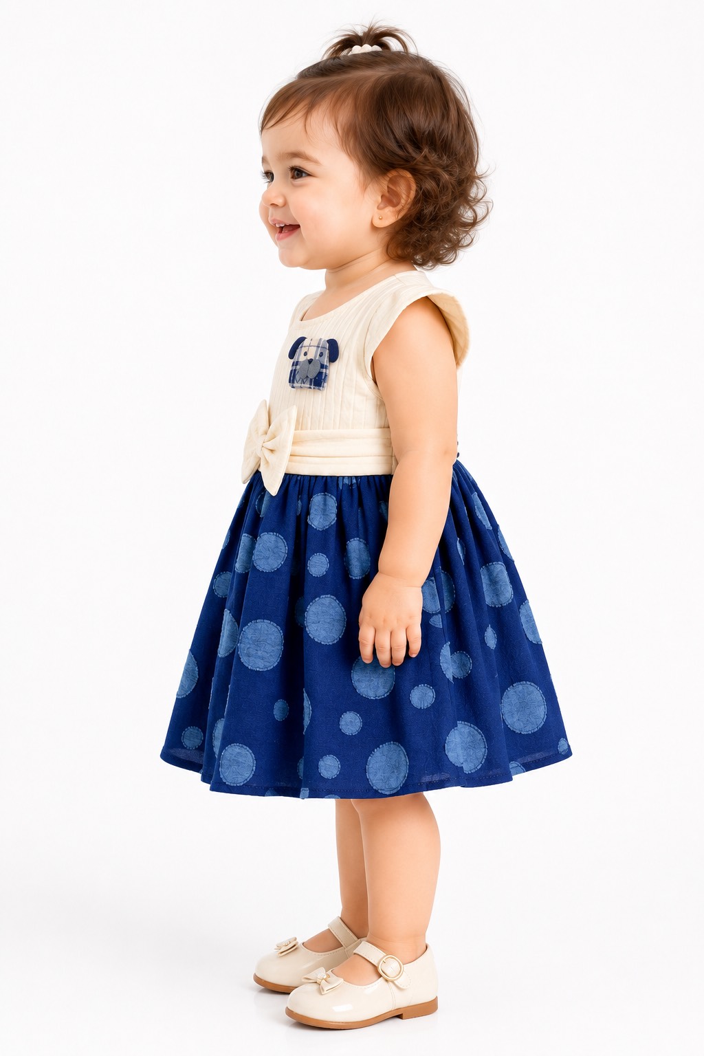Trendy navy blue polka dot party dress for babies in Chandurbazar - Image 2