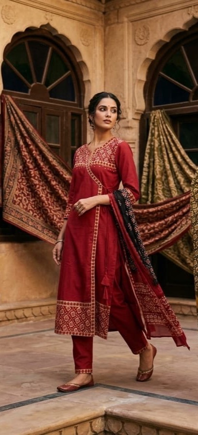Elegant maroon embroidered salwar suit displayed in Surat