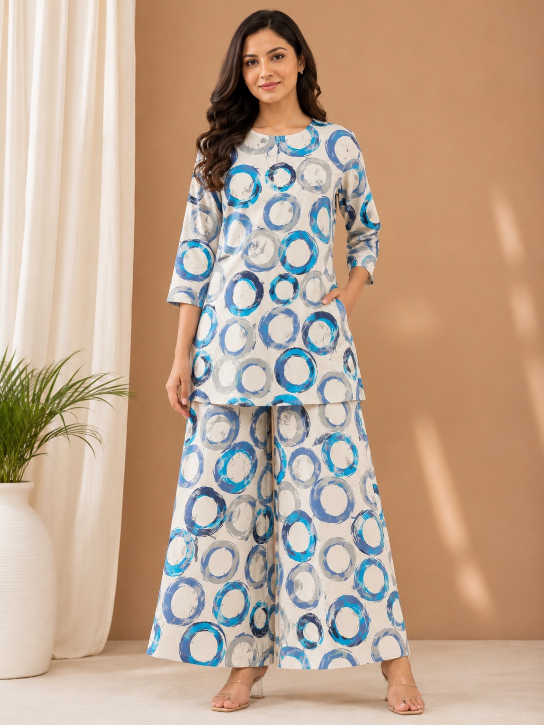 Elegant Blue Circle Print Kurta Set displayed attractively in Surat