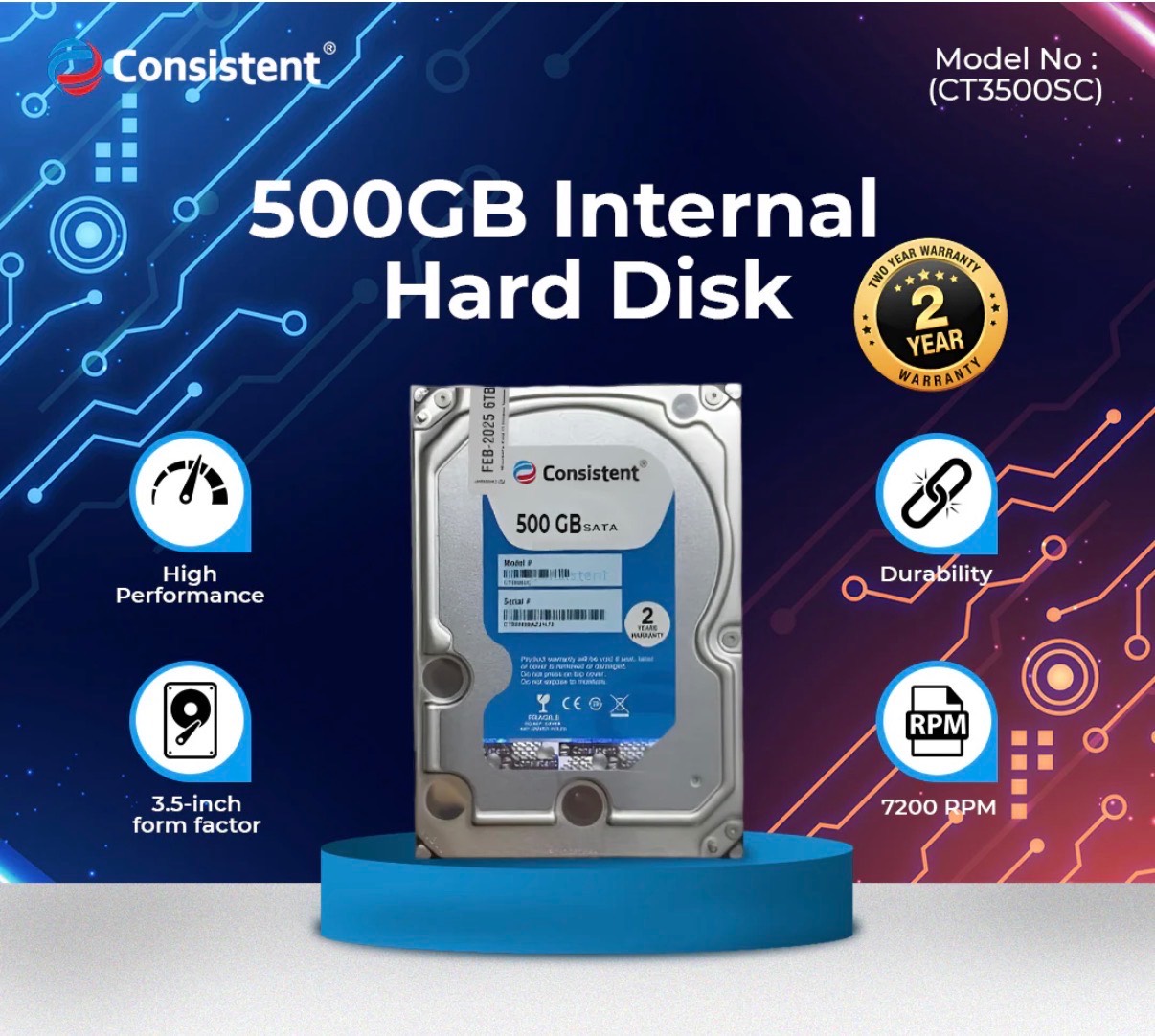 500GB SATA Hard Drive displayed on a table in Faridabad - Image 1