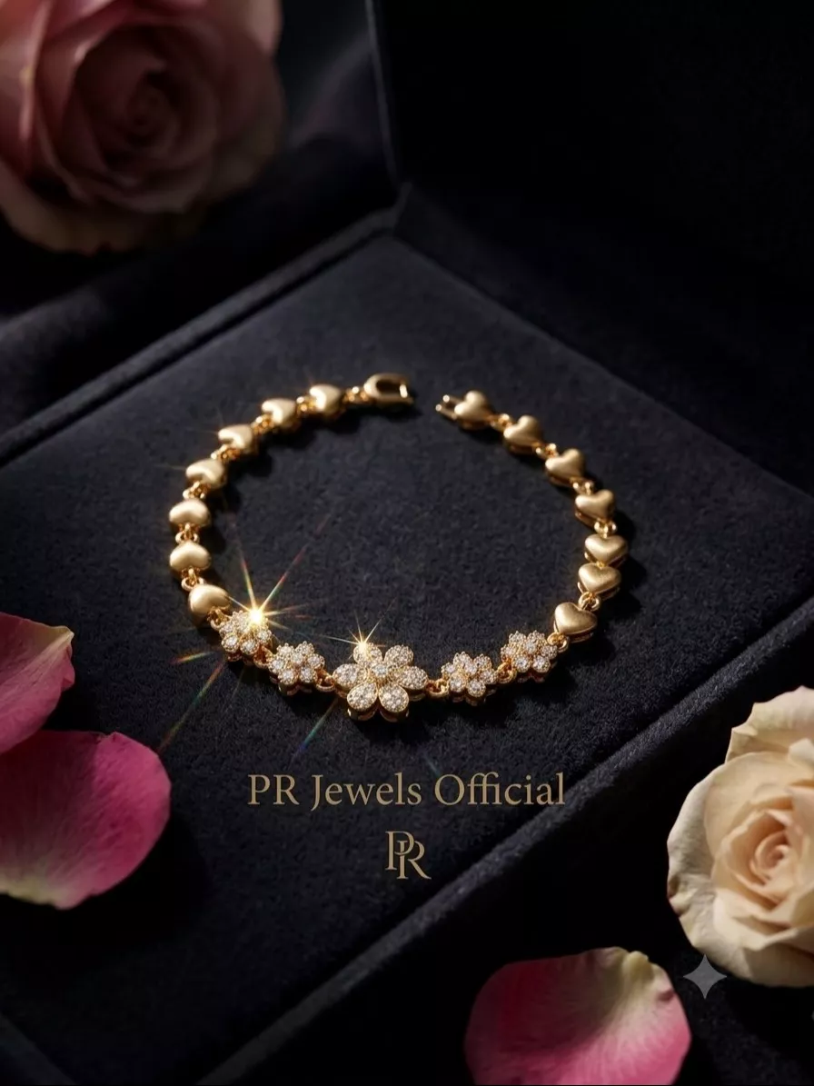 Elegant Floral Gold Bracelet with floral designs and sparkling stones in HATHRAS