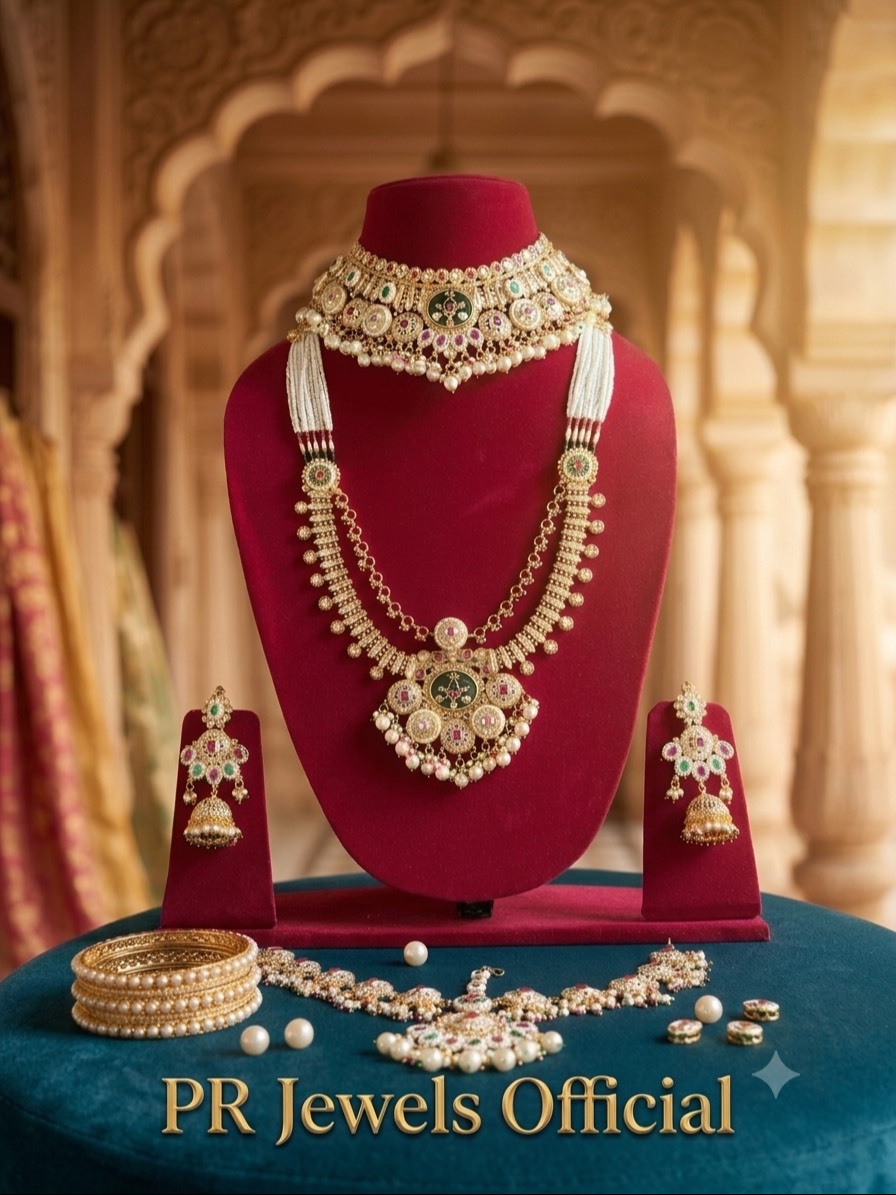 Elegant Kundan Bridal Jewelry Set displayed beautifully in HATHRAS