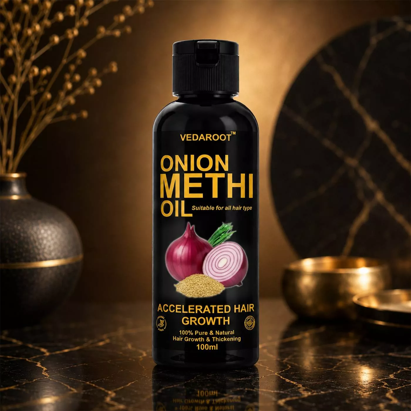 Nourishing Onion Methi Hair Oil bottle with ingredients, Shahabad Markanda - Image 4