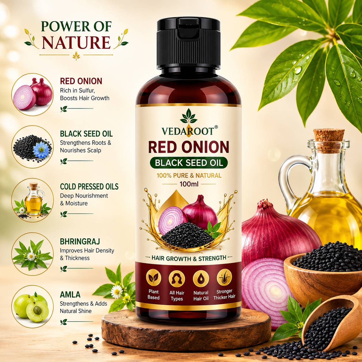 Red Onion Black Seed Hair Oil bottle displayed on a shelf in Shahabad Markanda - Image 1