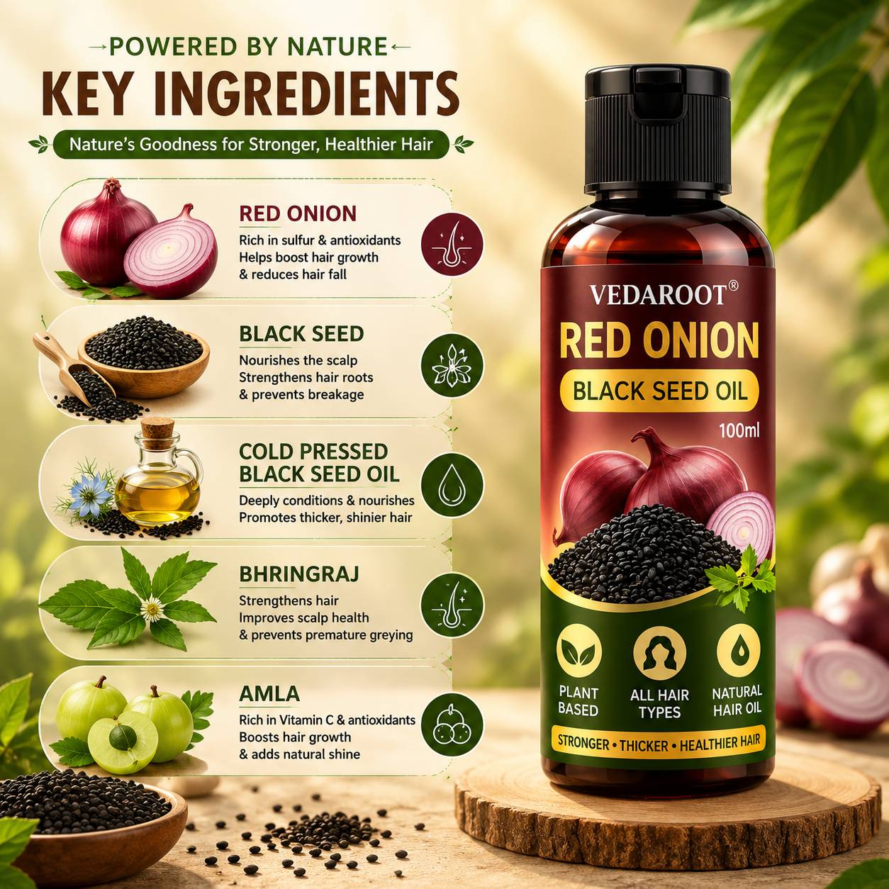 Red Onion Black Seed Hair Oil bottle displayed on a shelf in Shahabad Markanda - Image 4