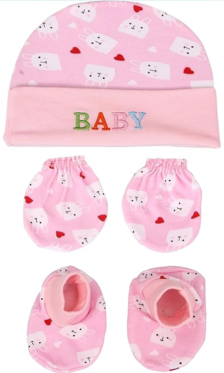  Newborn Baby Cotton Mitten Sets with Cap and Booties/Newborn Cap Set/Newborn Gloves Set/Newborn Socks Set/Newborn Mitten Set/Newborn Bootie Set. Pack of 4 Piece. Multicolor KHOOBSURAT NIGHT WEAR Shop No -2, Paschim Vihar, Delhi - 110063 (Jwala Hari Mkt)