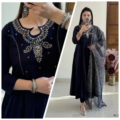 Beautiful cotton designer embroidered anarkali three pcs set perfact for all occasions RIDDHI FASHION BRAHMANIYAPARA  Trasiya Road Near  Govindbaug Vegitable Market Pedak Road LANDMARK Govindbaug Vegitable Market